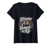 Womens Life's Better Behind The Kit Drummer V-Neck T-Shirt