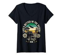 Womens Life's Better in the Desert USA Hotrod Retro Style Design V-Neck T-Shirt