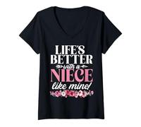 Womens Life's Better with A Niece Like Mine Funny Uncle Humor V-Neck T-Shirt