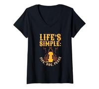 Womens Life's Simple Pipe Dog Peace Hobby Smoker Quote V-Neck T-Shirt