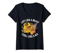 Women's Lift Like A Beast Chill Like A Koi Funny Weight Lifting V-Neck T-Shirt