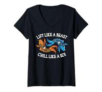 Women's Lift Like A Beast Chill Like A Koi V-Neck T-Shirt
