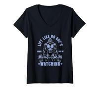 Womens Lift Like No One's Watching Fun Gorilla Gym Muscle Exercise V-Neck T-Shirt