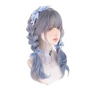 Women's Light Blue Grey Gradient Soft Girls Long Wavy Anime Curly Wigs with Bangs (blue)