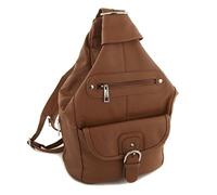 Womens Light Brown Leather Convertible 7 Pocket Medium Size Tear Drop Sling Backpack Purse Shoulder Bag