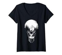 Womens Light-Bulb Forest Nature Lover Graphic Animal Print Motif V-Neck T-Shirt