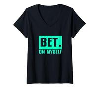 Womens Light Teal Aqua BET On Myself Light Teal Aqua V-Neck T-Shirt