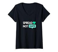 Women's Light Teal Aqua Color Love Not Hate Teal Aqua Graphic V-Neck T-Shirt