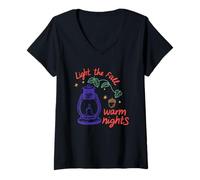 Womens Light The Fall Warm Nights Lantern Design V-Neck T-Shirt