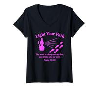 Women's Light Your Path Psalms 119:105 Christian Bible Faith Pink V-Neck T-Shirt