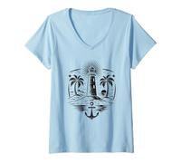 Women's Lighthouse Retro - Maritime Artistic Anchor Coast Motif V-Neck T-Shirt