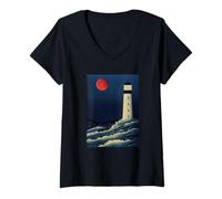 Women's Lighthouse Shirt Lighthouse Beacon Light Tower and Sun V-Neck T-Shirt