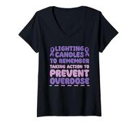Womens Lighting Candles Remember Taking Action to Prevent Overdose V-Neck T-Shirt