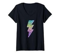 Womens Lightning Bolt Leopard Cheetah Print Multi Color V-Neck T-Shirt