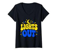 Women's Lights Out Migraine Humor Retro Groovy Bubble Text V-Neck T-Shirt