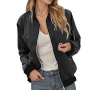 Women's lightweight bomber jacket with zip, classic blouson jacket for the transitional period, sporty and versatile jacket for spring and autumn, style_e01 black, M