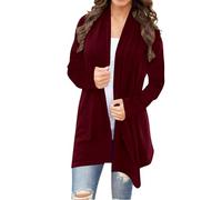 Womens Lightweight Cardigan Sweater Knit Loose Long Sleeve Sweater Casual Soft Drape Open Front Fall Dusters 2025 Solid Color Long Longline Cardigan Wine