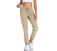 Women's Lightweight Cargo Joggers Quick Dry Hiking Pants UPF50+ Athletic Workout Casual Outdoor Pants with Zipper Pockets, Apricot, XL