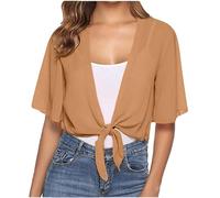 Women's Lightweight Chiffon Cardigans Oversized Shawl Wraps Open Front Kimono Cover ups Cape Bolero Flapper Solid Short Sleeve Summer Dressy Tops for Beach Evening Dress Wedding Going Out Khaki