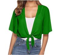 Women's Lightweight Chiffon Cardigans Oversized Shawl Wraps Open Front Kimono Cover ups Cape Bolero Flapper Solid Short Sleeve Summer Dressy Tops for Beach Evening Dress Wedding Going Out Green