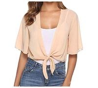 Women's Lightweight Chiffon Cardigans Oversized Shawl Wraps Open Front Kimono Cover ups Cape Bolero Flapper Solid Short Sleeve Summer Dressy Tops for Beach Evening Dress Wedding Going Out Beige