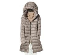 Women's Lightweight Down Jacket Medium Length Quilted Puffer Coat with Detachable Hood Autumn Winter Warm Packable Puffer Jacket Full-Zip Windproof Outerwear Long Sleeve Quilted Duck Down Jacket
