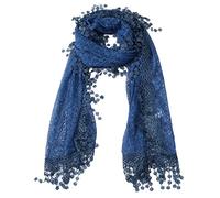 Women's lightweight Feminine lace teardrop fringe Lace Scarf Vintage Scarf Mesh Crochet Tassel Cotton Scarf for Women, Denim Blue With Fringes