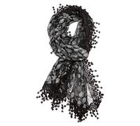 Women's lightweight Feminine lace teardrop fringe Lace Scarf Vintage Scarf Mesh Crochet Tassel Cotton Scarf for Women, Black & Gray 21, One Size