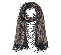 Women's lightweight Feminine Lace teardrop fringe Vintage Mesh Crochet Tassel Scarf for Women, Black & Brown 21, One Size