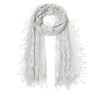 Women's lightweight Feminine Lace teardrop fringe Vintage Mesh Crochet Tassel Scarf for Women, Gray 21, One Size