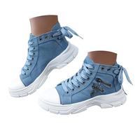 Women's Lightweight High Platform Canvas Sneaker Comfortable Side Zipper Slip on Casual Shoes Women's Lined Winter Shoes Ankle Booties with Block Heel Platform Walking Sneaker A Blue