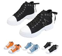 Women's Lightweight High Platform Canvas Sneaker Comfortable Side Zipper Slip on Casual Shoes Women's Lined Winter Shoes Ankle Booties with Block Heel Platform Walking Sneaker A Black