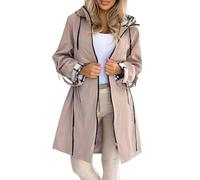 Women's Lightweight Hooded Jacket Elegant Loose Fit Plaid Lined Windbreaker Autumn Winter Long Sleeve Casual Outdoor Sports Coat with Pockets