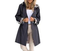 Women's Lightweight Hooded Jacket Elegant Loose Fit Plaid Lined Windbreaker Autumn Winter Long Sleeve Casual Outdoor Sports Coat with Pockets