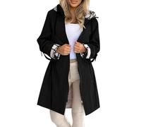 Women's Lightweight Hooded Jacket Elegant Loose Fit Plaid Lined Windbreaker Autumn Winter Long Sleeve Casual Outdoor Sports Coat with Pockets