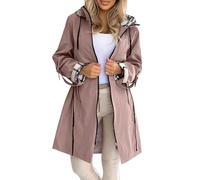 Women's Lightweight Hooded Jacket Elegant Loose Fit Plaid Lined Windbreaker Autumn Winter Long Sleeve Casual Outdoor Sports Coat with Pockets