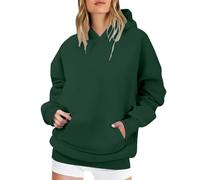 Women's Lightweight Hooded Sweatshirt, Large Size, Long Sleeve, Solid Colour, Versatile Coat, Autumn Coats, Daily Coats, Jacket with Kangaroo Pocket, Loungewear Sweatshirt, Blackish Green, 3XL
