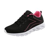 Women's Lightweight Knitted Trainers Breathable Lace Up Sporty Sneakers Casual Walking Shoes for Ladies Everyday Active Footwear Hot Pink