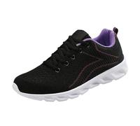 Women's Lightweight Knitted Trainers Breathable Lace Up Sporty Sneakers Casual Walking Shoes for Ladies Everyday Active Footwear Purple