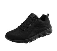 Women's Lightweight Knitted Trainers Breathable Lace Up Sporty Sneakers Casual Walking Shoes for Ladies Everyday Active Footwear Black