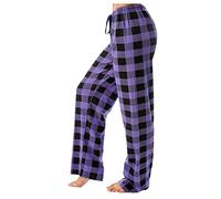 Women's Lightweight Lounge Pyjama Bottom Cotton Pyjamas Women Cuffed Classic Soft Plaid/Gradient Printed Stretch Drawstring Long Wide Leg Bottoms Pink Trousers (Purple, XL)