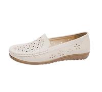 Women's Lightweight Nurse Shoes, Women Hollow Out Breathable Slip-On Flat Non-Slip Moccasins Working Shoes, Slip Resistant Lace up Work Restaurant, for Medical Workers Nurse(Beige,7.5 UK)