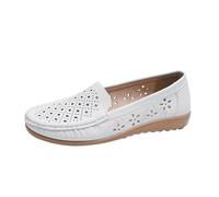 Women's Lightweight Nurse Shoes, Women Hollow Out Breathable Slip-On Flat Non-Slip Moccasins Working Shoes, Slip Resistant Lace up Work Restaurant, for Medical Workers Nurse(White,7.5 UK)