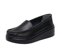 Women's Lightweight Nursing Shoes, Comfort Soft Leather Platform Orthopedic Slip-On Loafer Nursing Shoes, Restaurant Loafer Waterproof Soft Bottom, for Hospital Nurse Doctors(Black,5.5 UK)