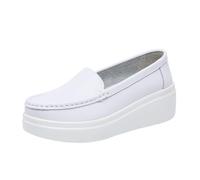 Women's Lightweight Nursing Shoes, Comfort Soft Leather Platform Orthopedic Slip-On Loafer Nursing Shoes, Restaurant Loafer Waterproof Soft Bottom, for Hospital Nurse Doctors(White,4 UK)