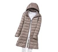 Women's Lightweight Packable Down Jacket Longline Hooded Quilted Puffer Coat, Oversized Ultra Light Long Puffer Jackets for Daily/Outdoor Wear (Khaki, M)