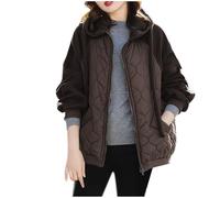 Womens Lightweight Puff Jacket Short Hooded Down Overcoat Winter Diamond Quilted Coat Solid Color Padding Outwear Padded Coat with Pockets Loose Down Jackets with Drawstring