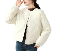 Womens Lightweight Puffer Jacket Winter Solid Color Diamond Quilted Coat Long Sleeve Round Neck Padded Coat Short Collarless Down Jackets Casual Button Up Quilted Outwear