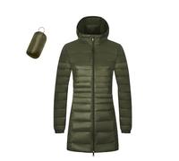 Women's Lightweight Puffer Jacket with Hood Mid-Length Warm Packable Quilted Jacket Plain Feather Light Down Jacket for Ladies Lined for Hiking Travel Solid Colours Jackets Women Plus Size Green