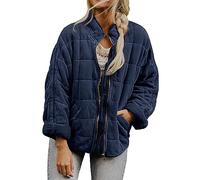 Womens Lightweight Quilted Jackets Long Sleeve Solid Color Coat Winter Warm Padded Down Warm Puffer Coat Stand Neck Drop Shoulder with Pockets Fashion Outwear Full-Zip Ladies'Jacket Plus Size Blue